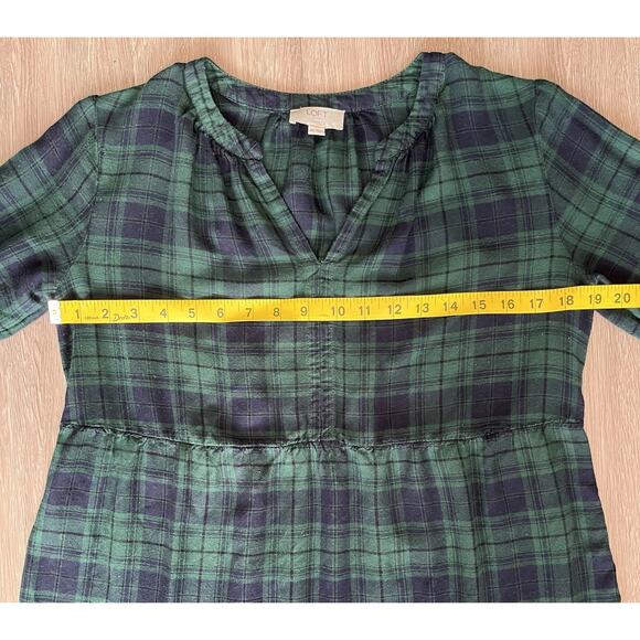 LOFT Outlet Green Plaid Long Sleeve Mini Dress Petite SP - Picture 4 of 6